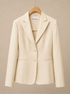 MAXMARA Italy Linen Cotton Ivory Blazer Jacket Tailored EU 42 US 10